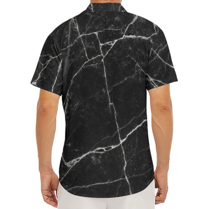 Black White Grunge Marble Print Men's Deep V-Neck Shirt