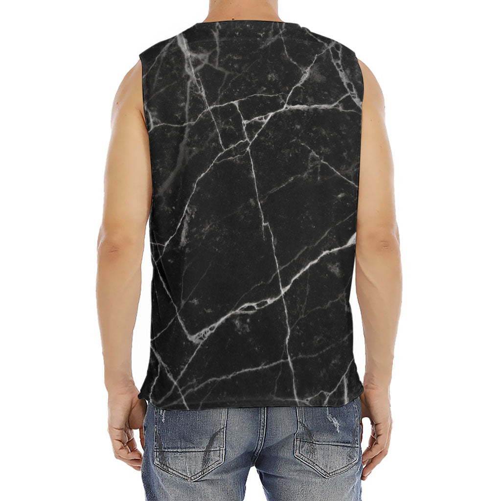 Black White Grunge Marble Print Men's Fitness Tank Top