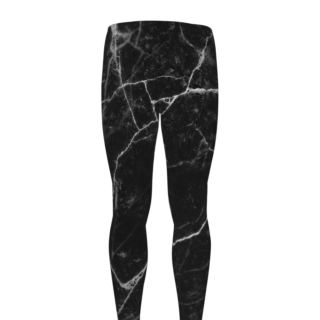 Black White Grunge Marble Print Men's leggings