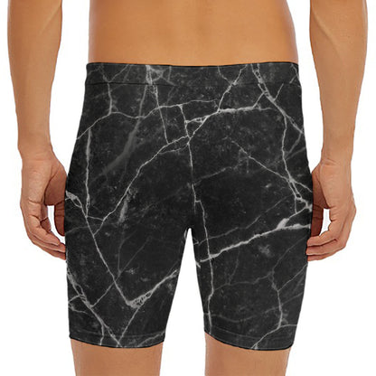 Black White Grunge Marble Print Men's Long Boxer Briefs