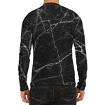 Black White Grunge Marble Print Men's Long Sleeve Rash Guard
