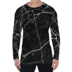 Black White Grunge Marble Print Men's Long Sleeve T-Shirt