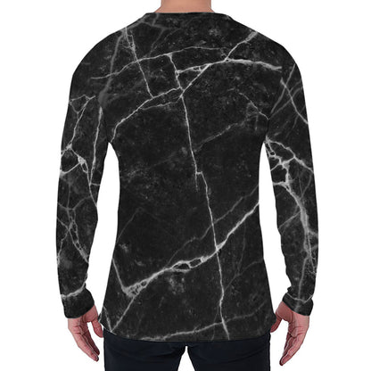 Black White Grunge Marble Print Men's Long Sleeve T-Shirt
