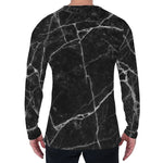 Black White Grunge Marble Print Men's Long Sleeve T-Shirt