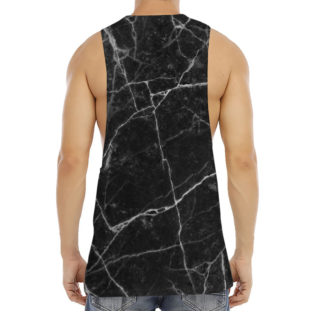 Black White Grunge Marble Print Men's Muscle Tank Top