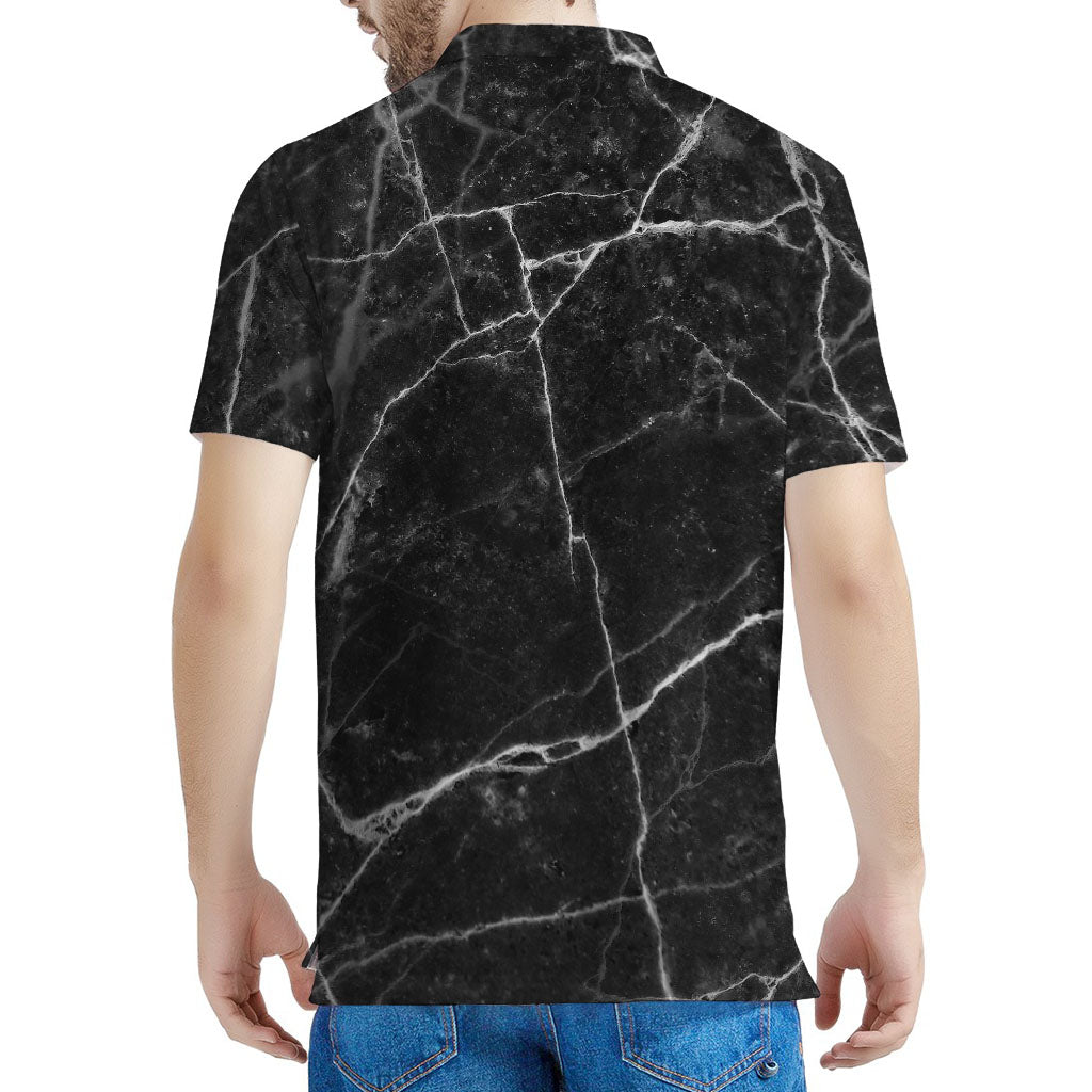 Black White Grunge Marble Print Men's Polo Shirt