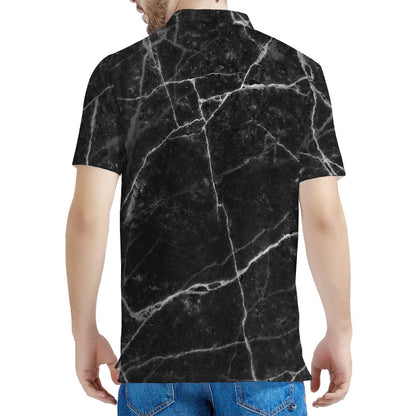 Black White Grunge Marble Print Men's Polo Shirt
