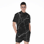 Black White Grunge Marble Print Men's Rompers