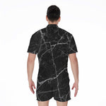 Black White Grunge Marble Print Men's Rompers
