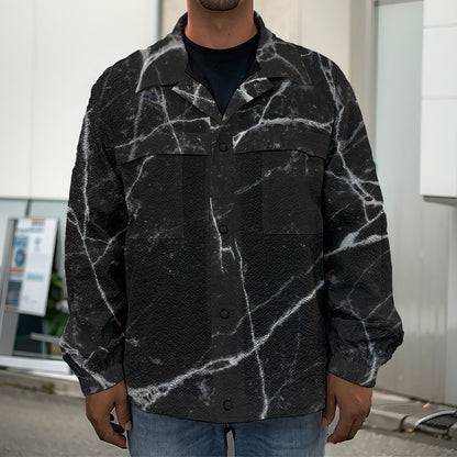Black White Grunge Marble Print Men's Shirt Jacket
