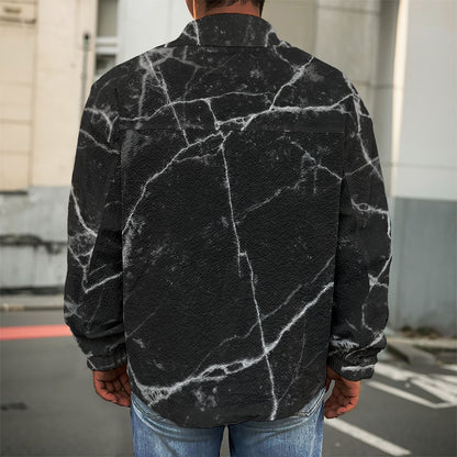 Black White Grunge Marble Print Men's Shirt Jacket