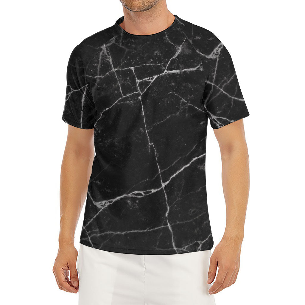 Black White Grunge Marble Print Men's Short Sleeve Rash Guard