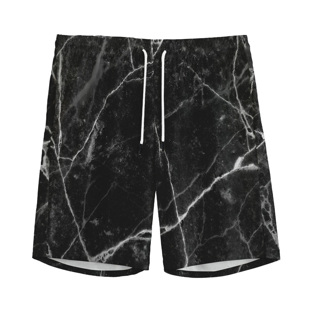 Black White Grunge Marble Print Men's Sports Shorts
