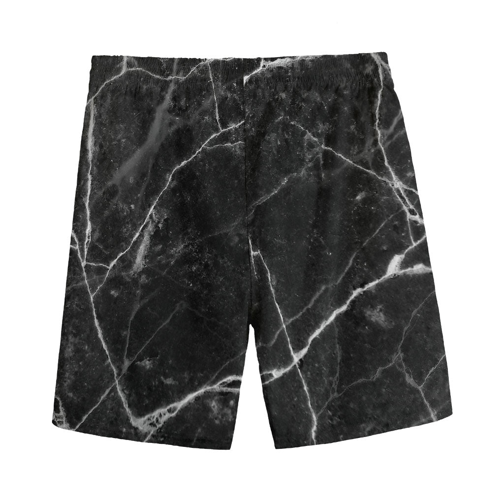 Black White Grunge Marble Print Men's Sports Shorts