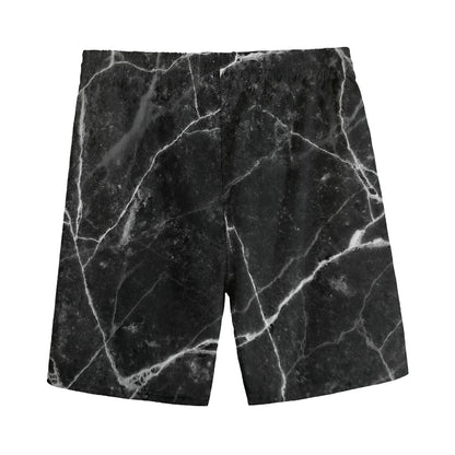 Black White Grunge Marble Print Men's Sports Shorts