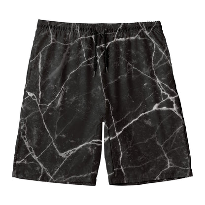 Black White Grunge Marble Print Men's Swim Trunks