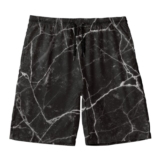 Black White Grunge Marble Print Men's Swim Trunks