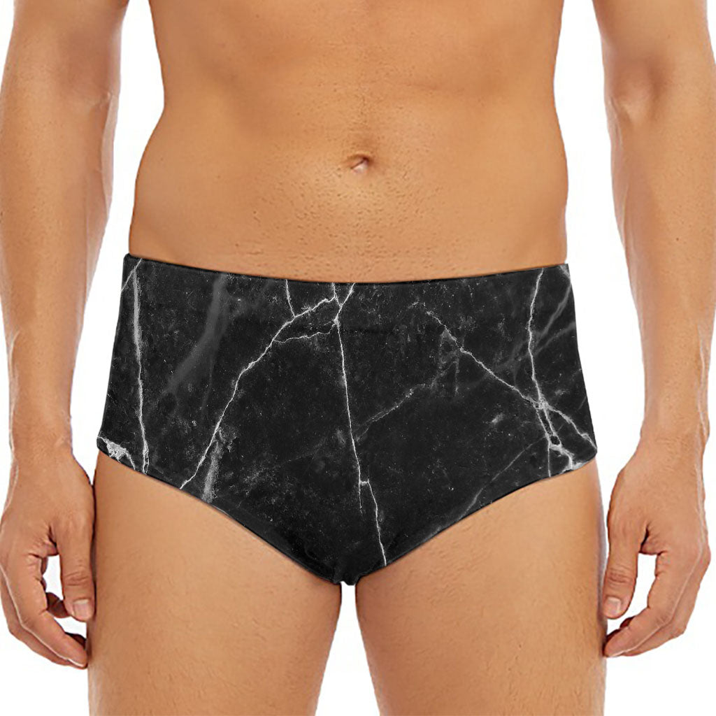 Black White Grunge Marble Print Men's Triangle Swim Briefs
