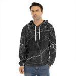 Black White Grunge Marble Print Men's Velvet Pullover Hoodie