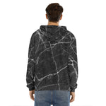 Black White Grunge Marble Print Men's Velvet Pullover Hoodie