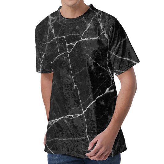 Black White Grunge Marble Print Men's Velvet T-Shirt