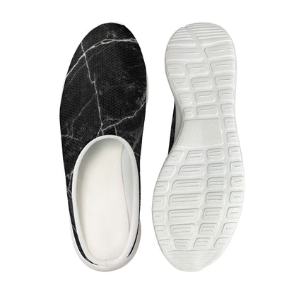 Black White Grunge Marble Print Mesh Casual Shoes