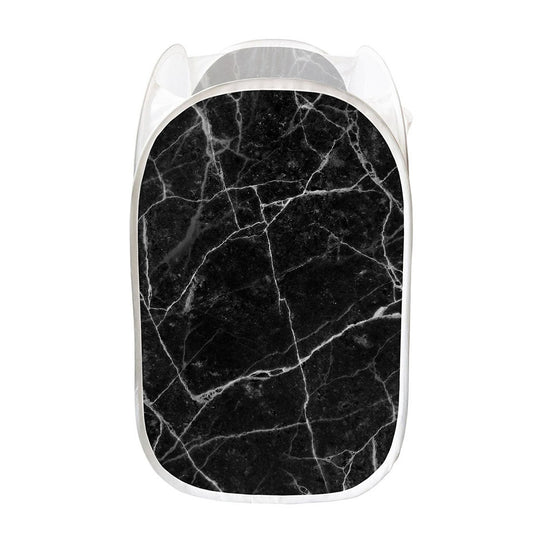 Black White Grunge Marble Print Mesh Laundry Hamper