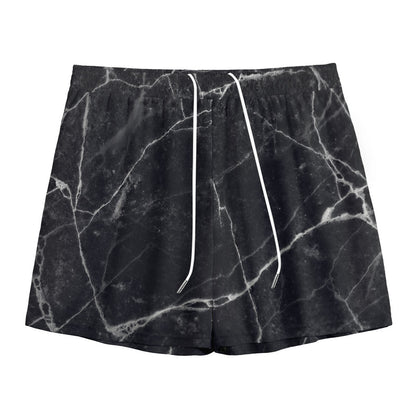 Black White Grunge Marble Print Mesh Shorts