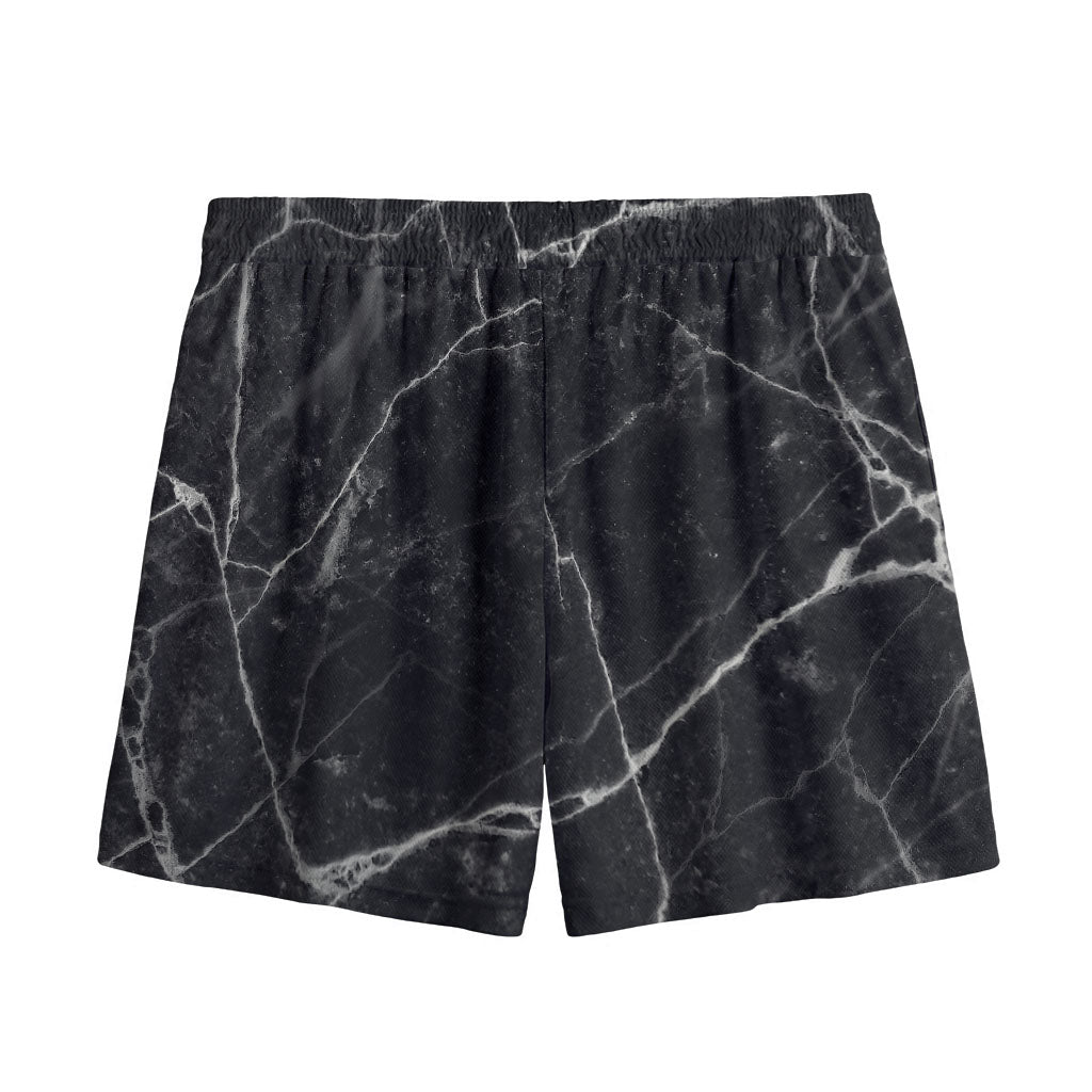 Black White Grunge Marble Print Mesh Shorts