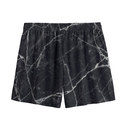 Black White Grunge Marble Print Mesh Shorts