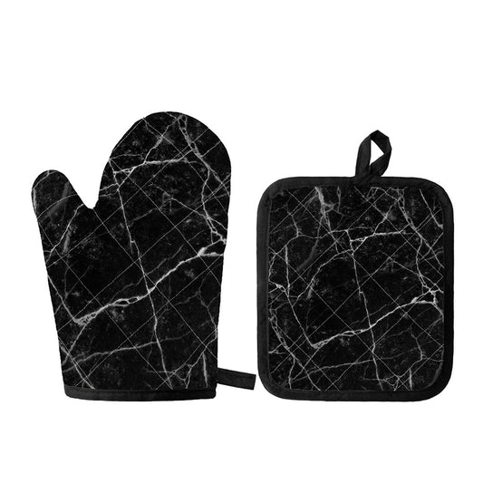 Black White Grunge Marble Print Oven Mitt And Pot Holder Set