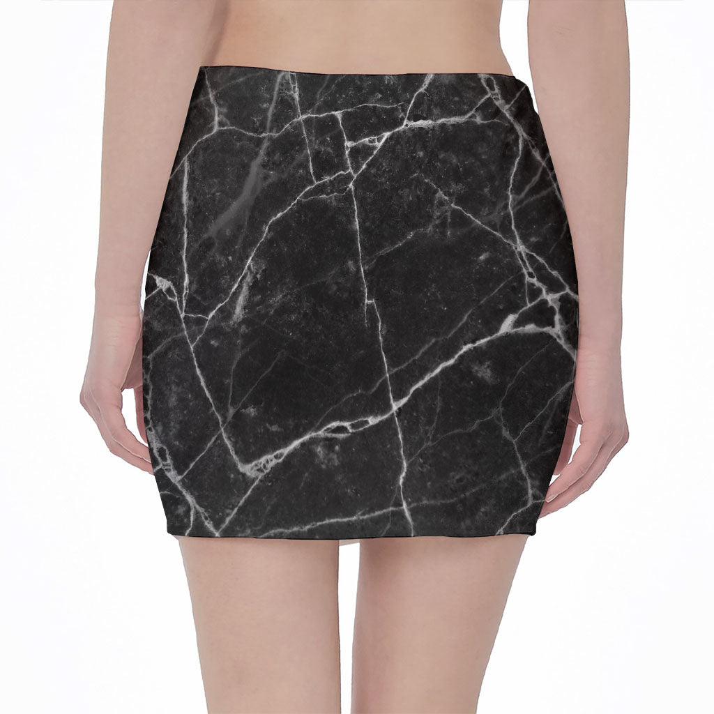 Black White Grunge Marble Print Pencil Mini Skirt