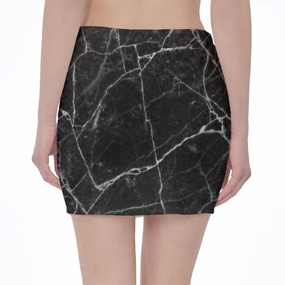 Black White Grunge Marble Print Pencil Mini Skirt