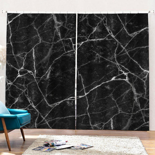 Black White Grunge Marble Print Pencil Pleat Curtains