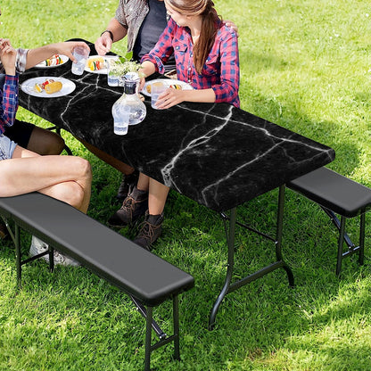 Black White Grunge Marble Print Picnic Table Cover