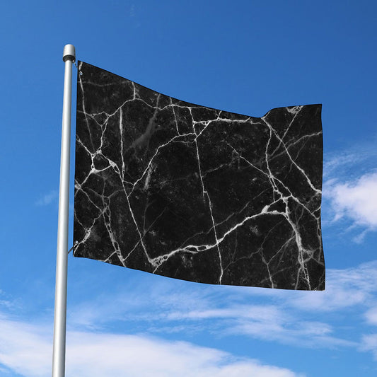 Black White Grunge Marble Print Polyester Flag