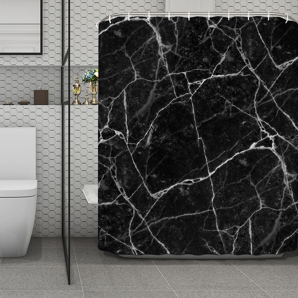 Black White Grunge Marble Print Polyester Shower Curtain