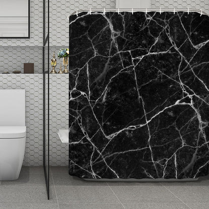 Black White Grunge Marble Print Polyester Shower Curtain