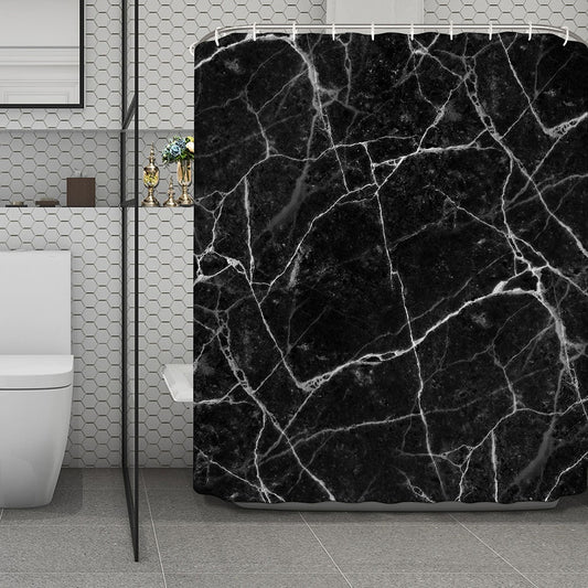 Black White Grunge Marble Print Polyester Shower Curtain