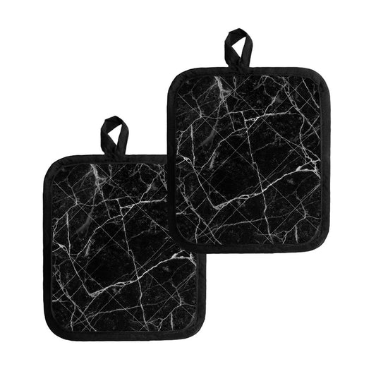 Black White Grunge Marble Print Pot Holders