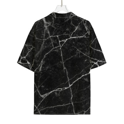 Black White Grunge Marble Print Rayon Hawaiian Shirt
