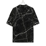 Black White Grunge Marble Print Rayon Hawaiian Shirt