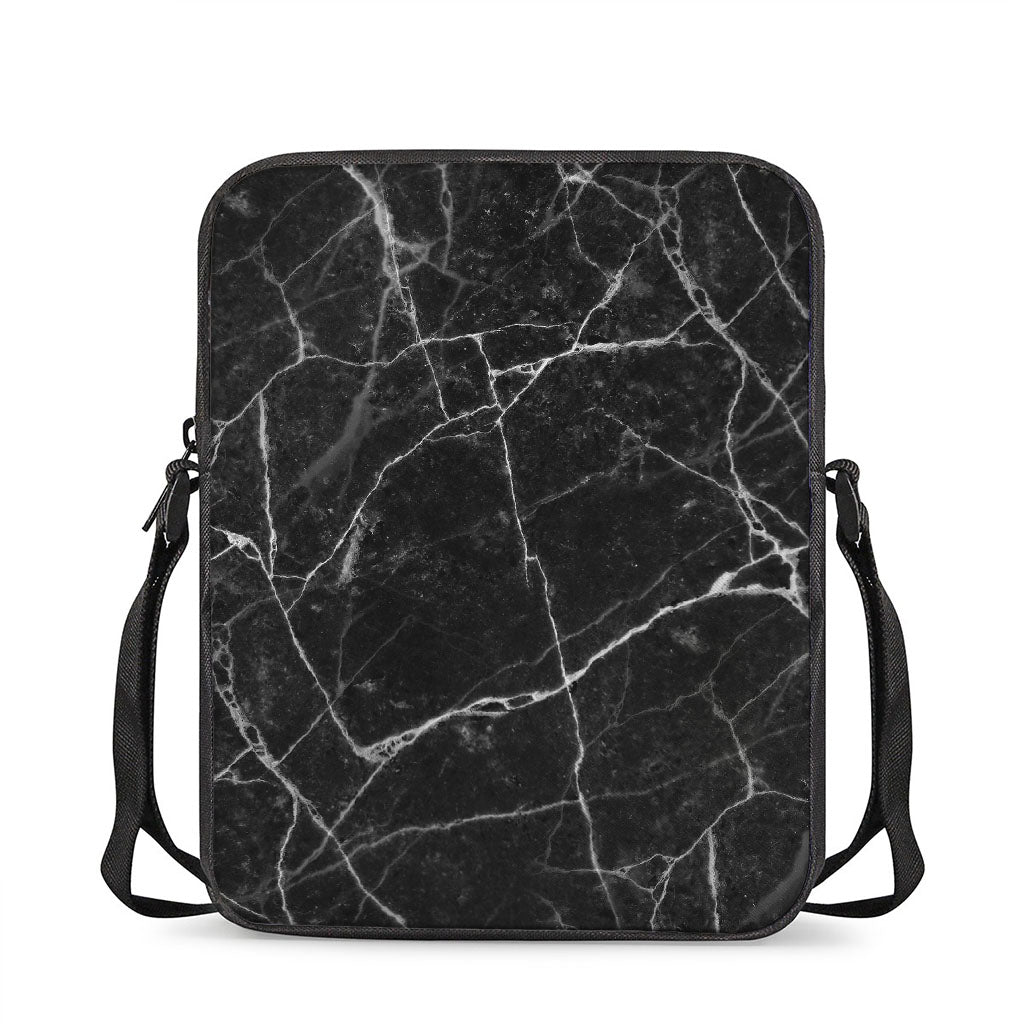 Black White Grunge Marble Print Rectangular Crossbody Bag