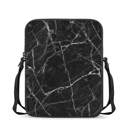 Black White Grunge Marble Print Rectangular Crossbody Bag