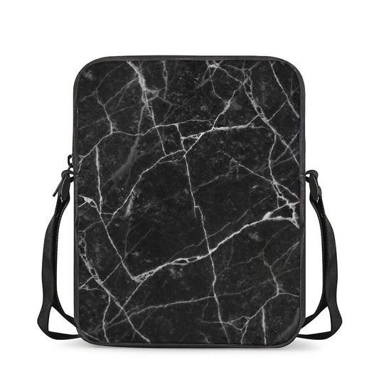 Black White Grunge Marble Print Rectangular Crossbody Bag