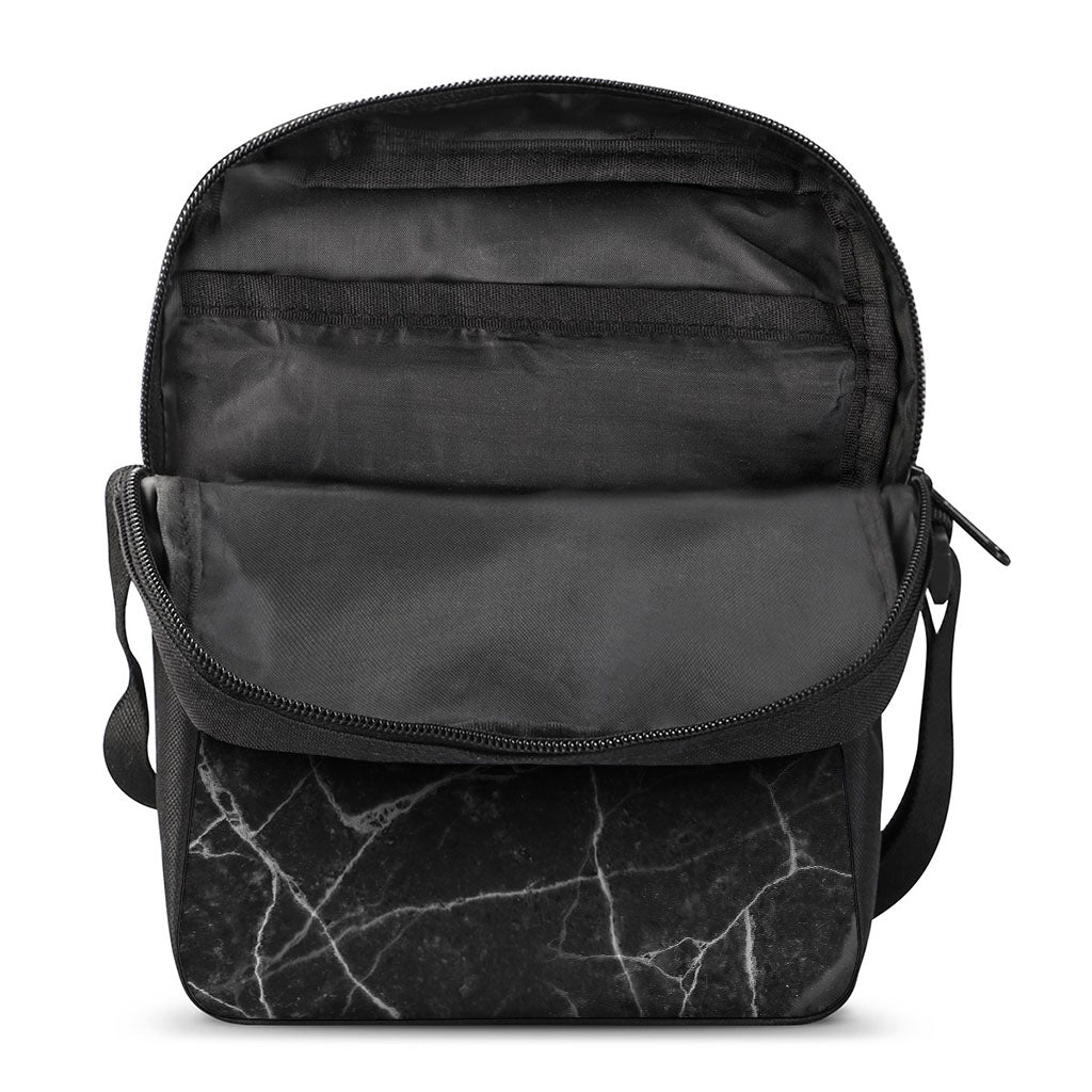 Black White Grunge Marble Print Rectangular Crossbody Bag