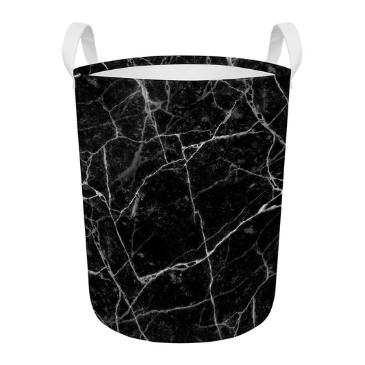 Black White Grunge Marble Print Round Laundry Basket