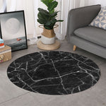 Black White Grunge Marble Print Round Rug