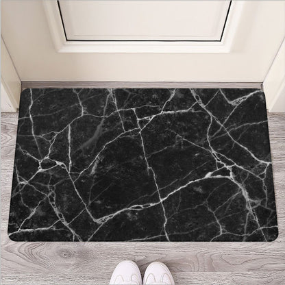 Black White Grunge Marble Print Rubber Doormat