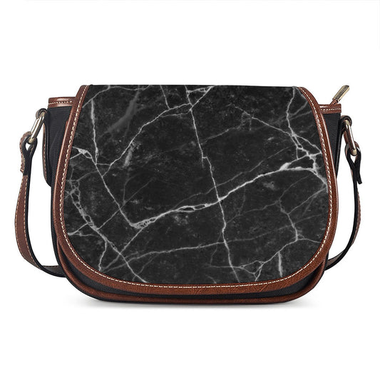 Black White Grunge Marble Print Saddle Bag